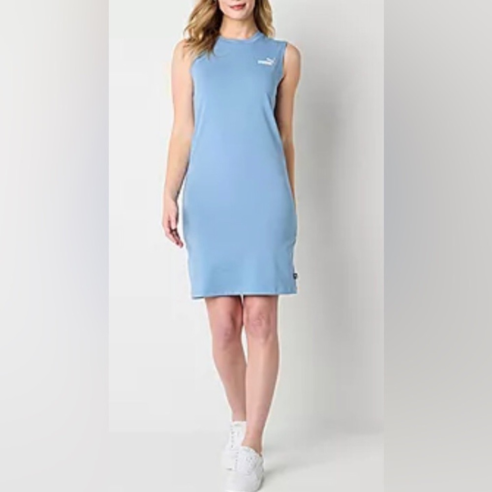 Puma Women's XXL T-Shirt Dress Blue Sleeveless Logo Cotton Blend
